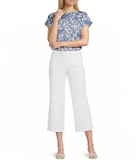 Investments Vista Blue Sky Bloom Print Cap Sleeve Boat Neck Rory Knit Tee