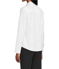 Investments White Woven Long Sleeve Point Collar Button Front Top