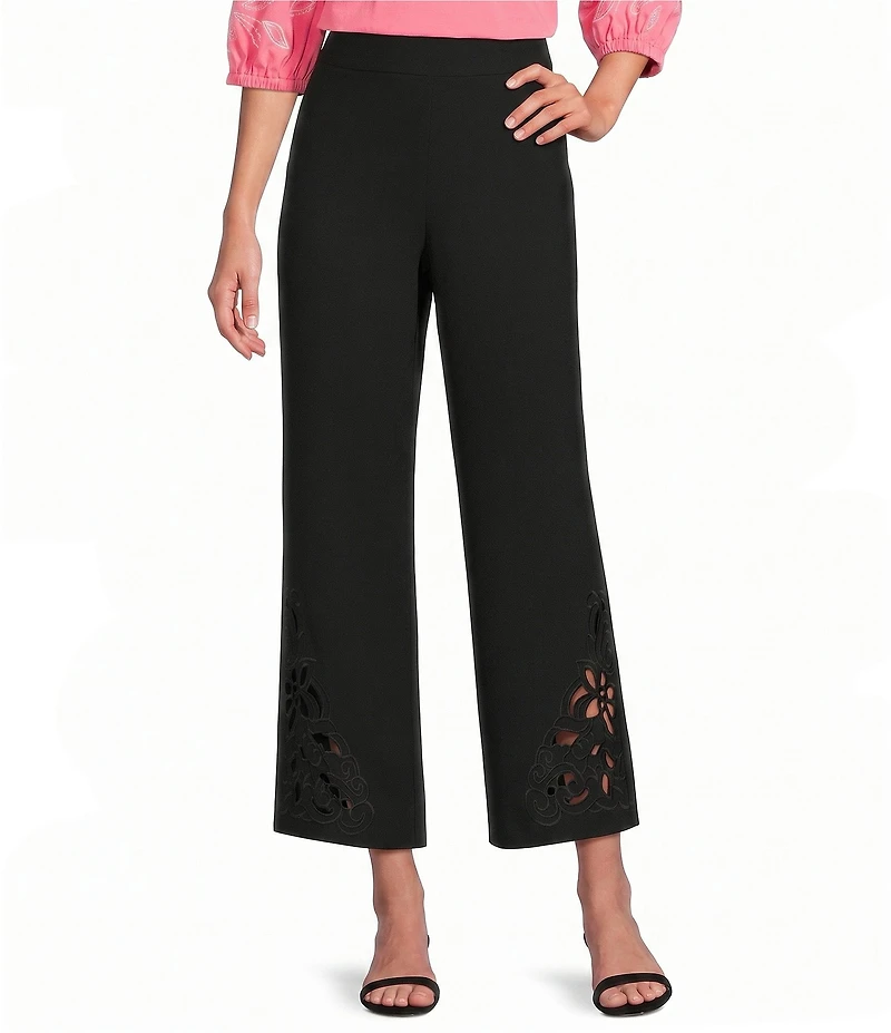 Investments Wide Leg Embroidery Cut Out Crop Pants