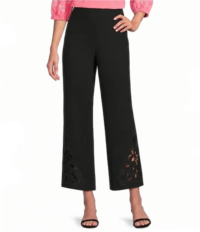 Investments Wide Leg Embroidery Cut Out Crop Pants