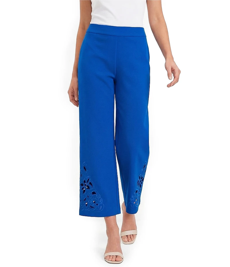 Investments Wide Leg Embroidery Cut Out Crop Pants