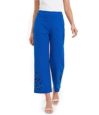 Investments Wide Leg Embroidery Cut Out Crop Pants