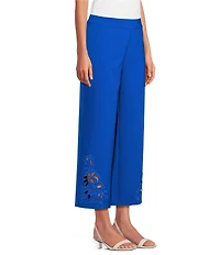 Investments Wide Leg Embroidery Cut Out Crop Pants