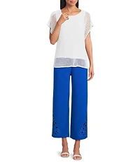 Investments Wide Leg Embroidery Cut Out Crop Pants