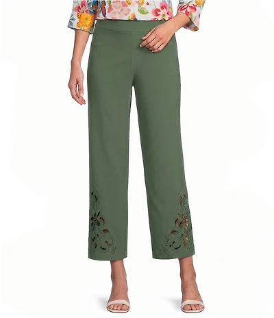 Investments Wide Leg Embroidery Cut Out Crop Pants