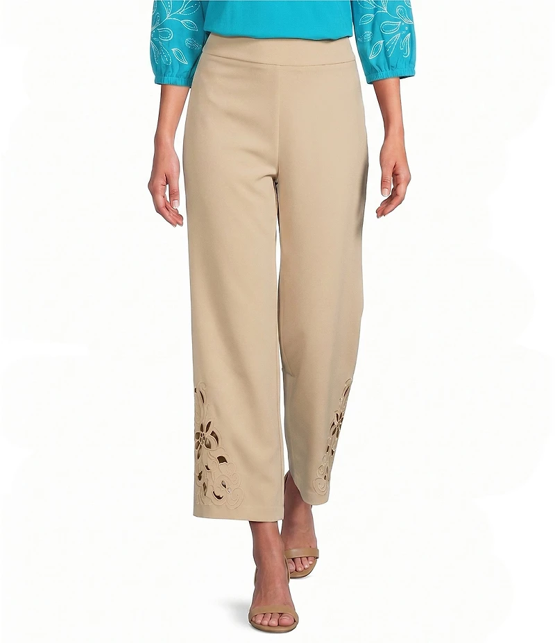 Investments Wide Leg Embroidery Cut Out Crop Pants
