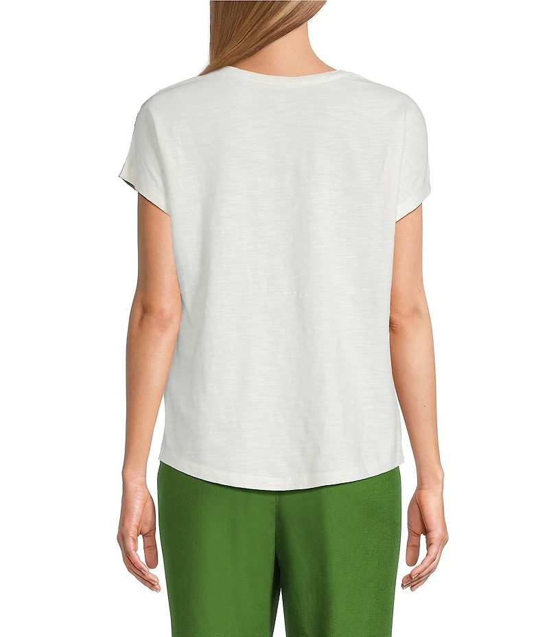 Investments Wispy Leaf Short Sleeve Novelty Crew Neck Top