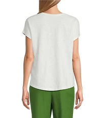 Investments Wispy Leaf Short Sleeve Novelty Crew Neck Top