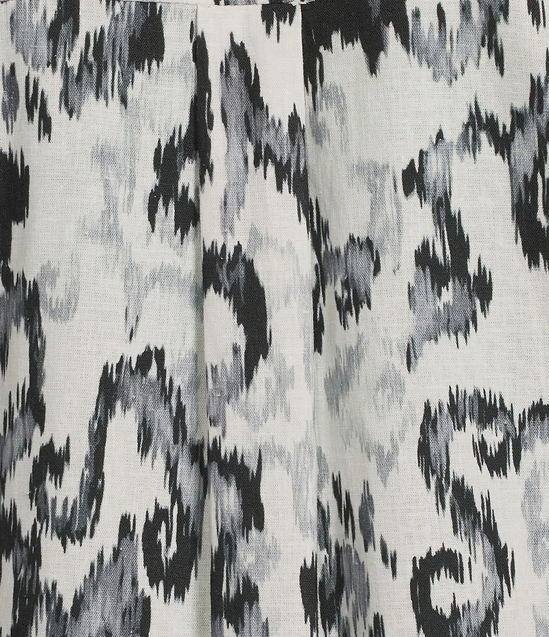 Investments Woven Black White Ikat Long Sleeve Point Collar Button Front Top