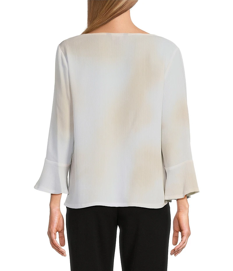 Investments Woven Floral Graffiti 3/4 Ruffle Sleeve Cowl Neck Top