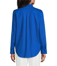 Investments Woven Long Sleeve Point Collar Button Front Top