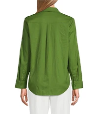 Investments Woven Long Sleeve Point Collar Button Front Top