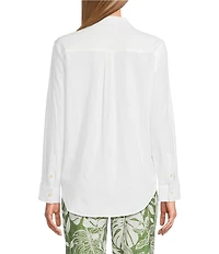 Investments Woven Long Sleeve Point Collar Button Front Top