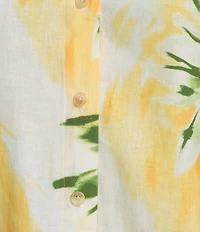 Investments Woven Pineapple Print Long Sleeve Point Collar Button Front Top