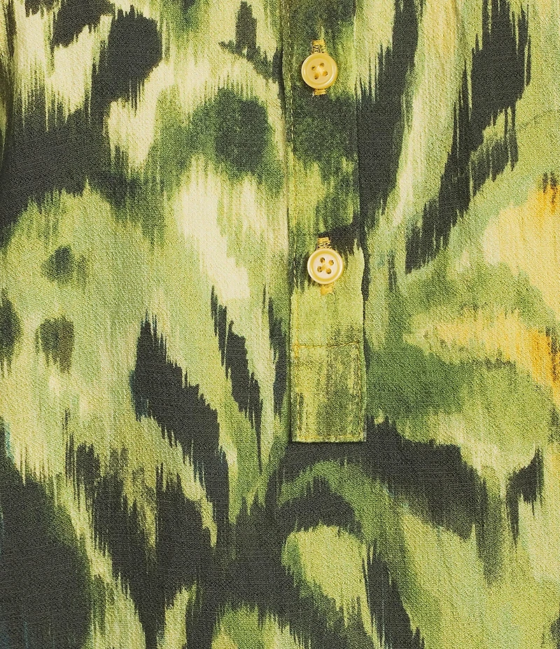 Investments Woven Tropical Floral Short Sleeve Point Collar Partial Button Front Top