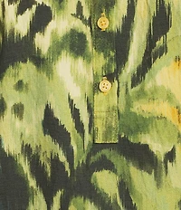 Investments Woven Tropical Floral Short Sleeve Point Collar Partial Button Front Top