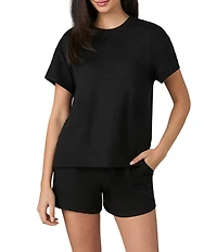 iRelax Brushed Sweater Jersey Short Sleeve Crew Neck Boxer Short Lounge Set