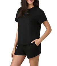 iRelax Brushed Sweater Jersey Short Sleeve Crew Neck Boxer Short Lounge Set