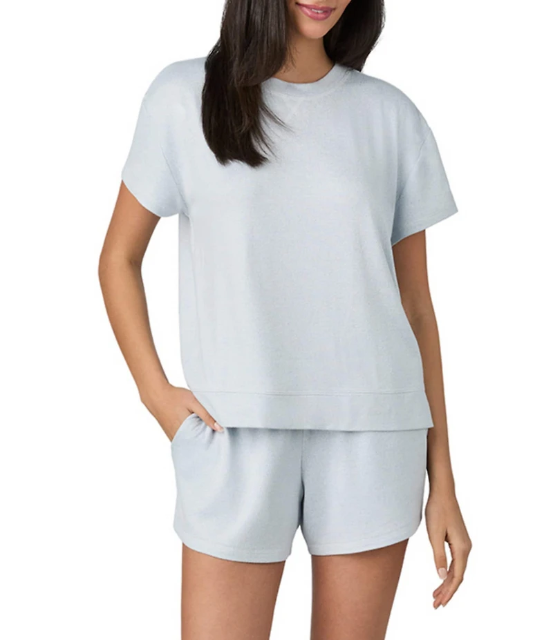 iRelax Brushed Sweater Jersey Short Sleeve Crew Neck Boxer Short Lounge Set