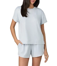 iRelax Brushed Sweater Jersey Short Sleeve Crew Neck Boxer Short Lounge Set