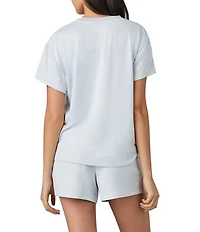 iRelax Brushed Sweater Jersey Short Sleeve Crew Neck Boxer Short Lounge Set