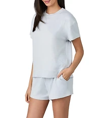 iRelax Brushed Sweater Jersey Short Sleeve Crew Neck Boxer Short Lounge Set
