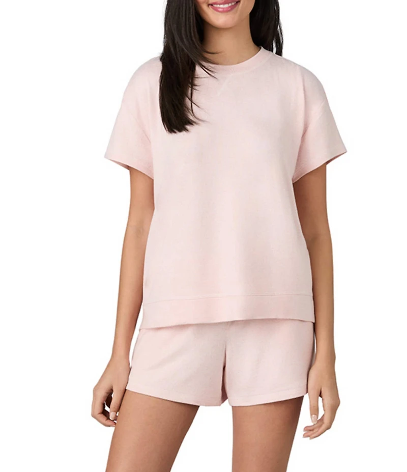 iRelax Brushed Sweater Jersey Short Sleeve Crew Neck Boxer Short Lounge Set