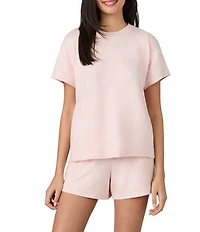 iRelax Brushed Sweater Jersey Short Sleeve Crew Neck Boxer Short Lounge Set