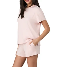 iRelax Brushed Sweater Jersey Short Sleeve Crew Neck Boxer Short Lounge Set