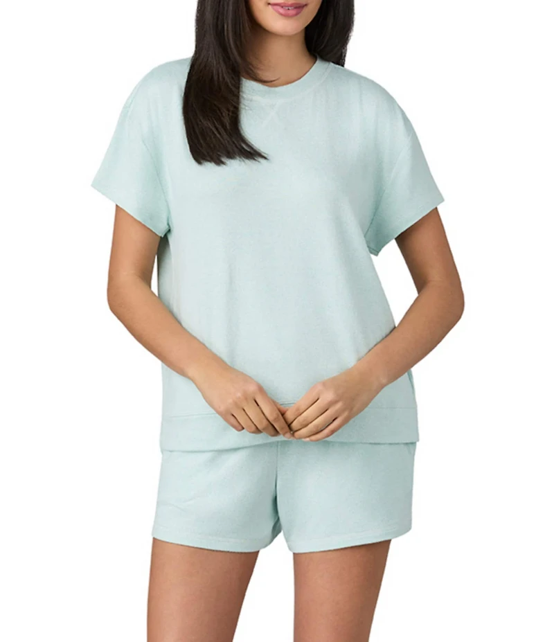 iRelax Brushed Sweater Jersey Short Sleeve Crew Neck Boxer Short Lounge Set