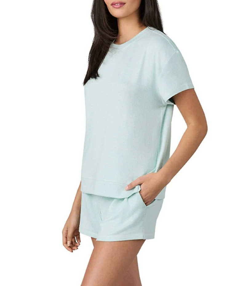 iRelax Brushed Sweater Jersey Short Sleeve Crew Neck Boxer Short Lounge Set