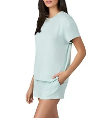 iRelax Brushed Sweater Jersey Short Sleeve Crew Neck Boxer Short Lounge Set
