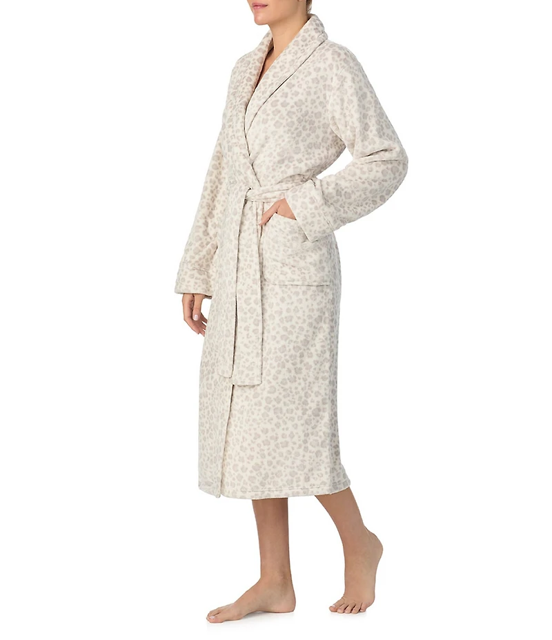 iRelax Long Sleeve Shawl Collar Plush Velour Animal Print Long Robe