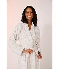 iRelax Long Sleeve Shawl Collar Plush Velour Animal Print Long Robe