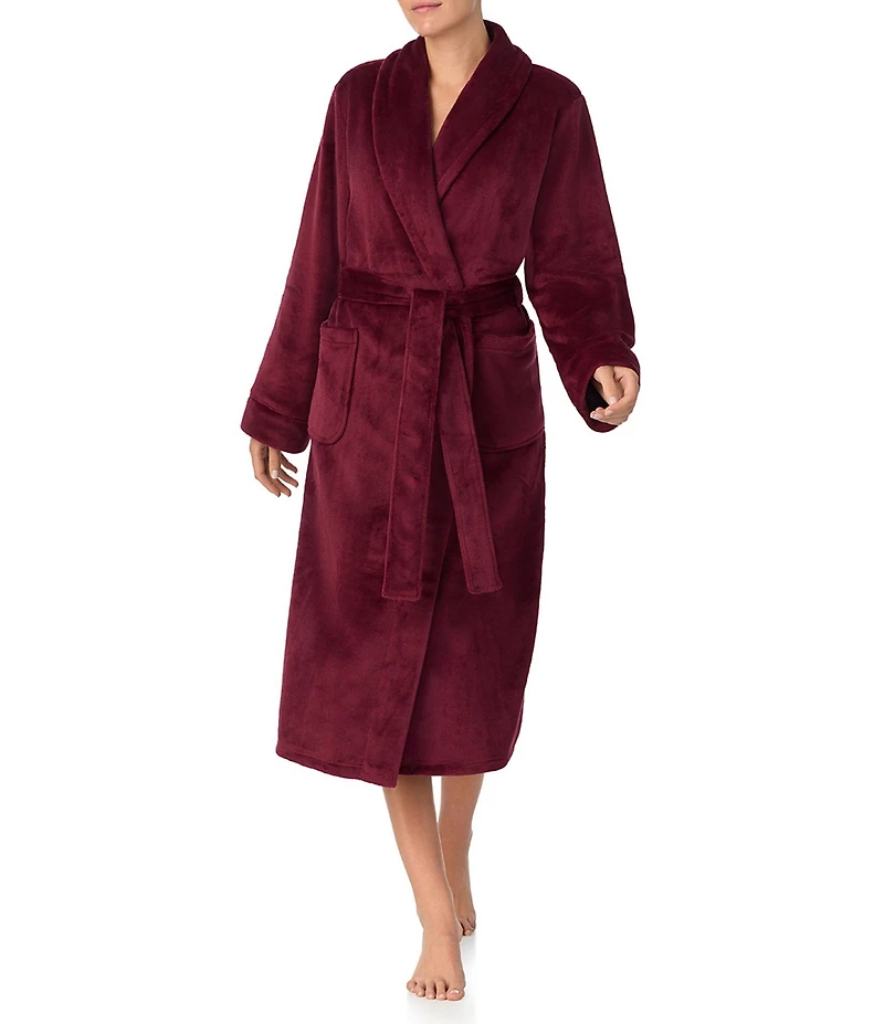 Irelax Long Sleeve Shawl Collar Plush Velour Long Robe