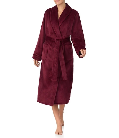 Irelax Long Sleeve Shawl Collar Plush Velour Long Robe