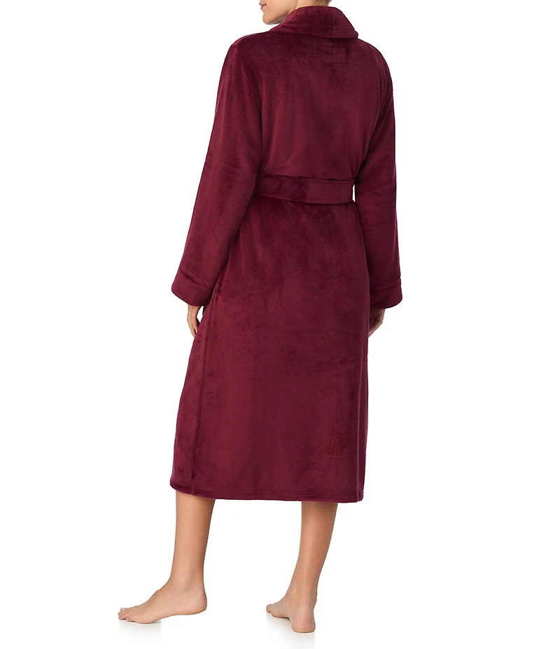 Irelax Long Sleeve Shawl Collar Plush Velour Long Robe