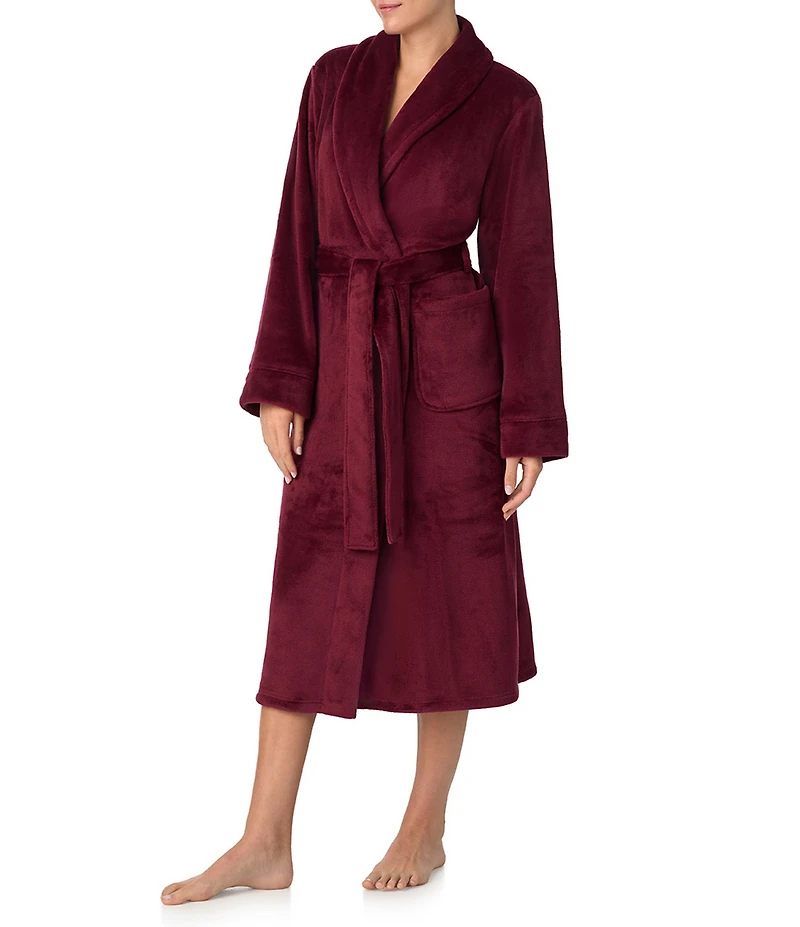 Irelax Long Sleeve Shawl Collar Plush Velour Long Robe