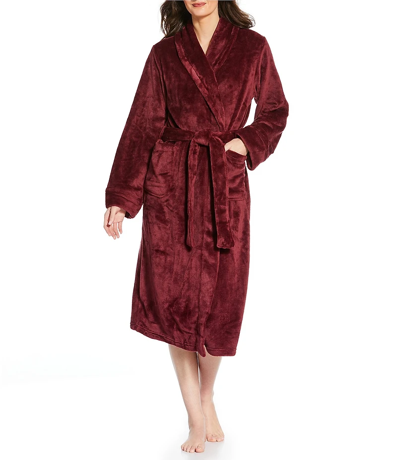 Irelax Long Sleeve Shawl Collar Plush Velour Long Robe