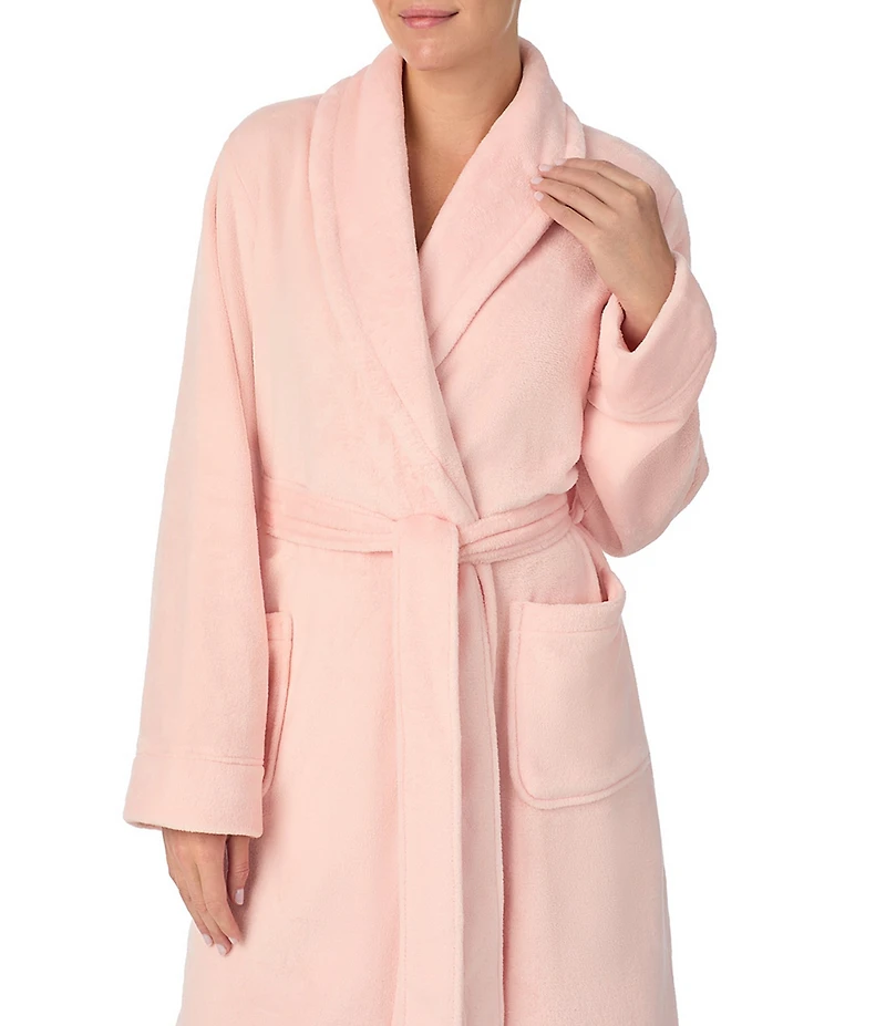 Irelax Long Sleeve Shawl Collar Plush Velour Long Robe