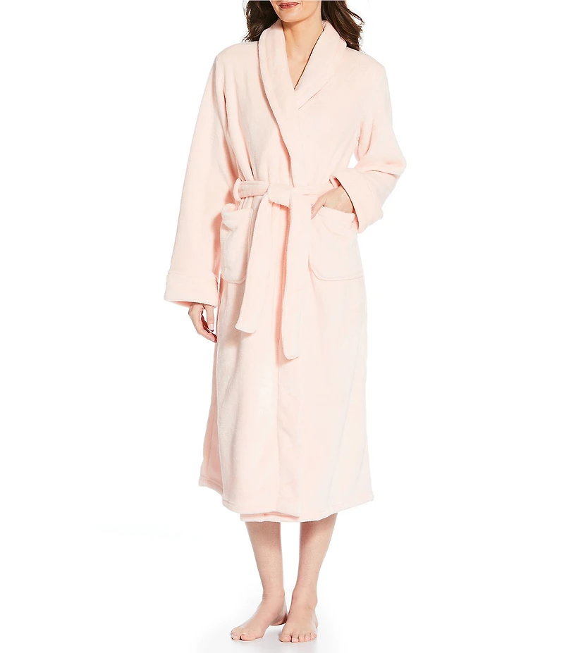 Irelax Long Sleeve Shawl Collar Plush Velour Long Robe