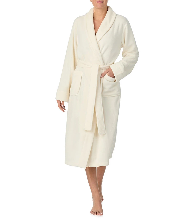 Irelax Long Sleeve Shawl Collar Plush Velour Long Robe