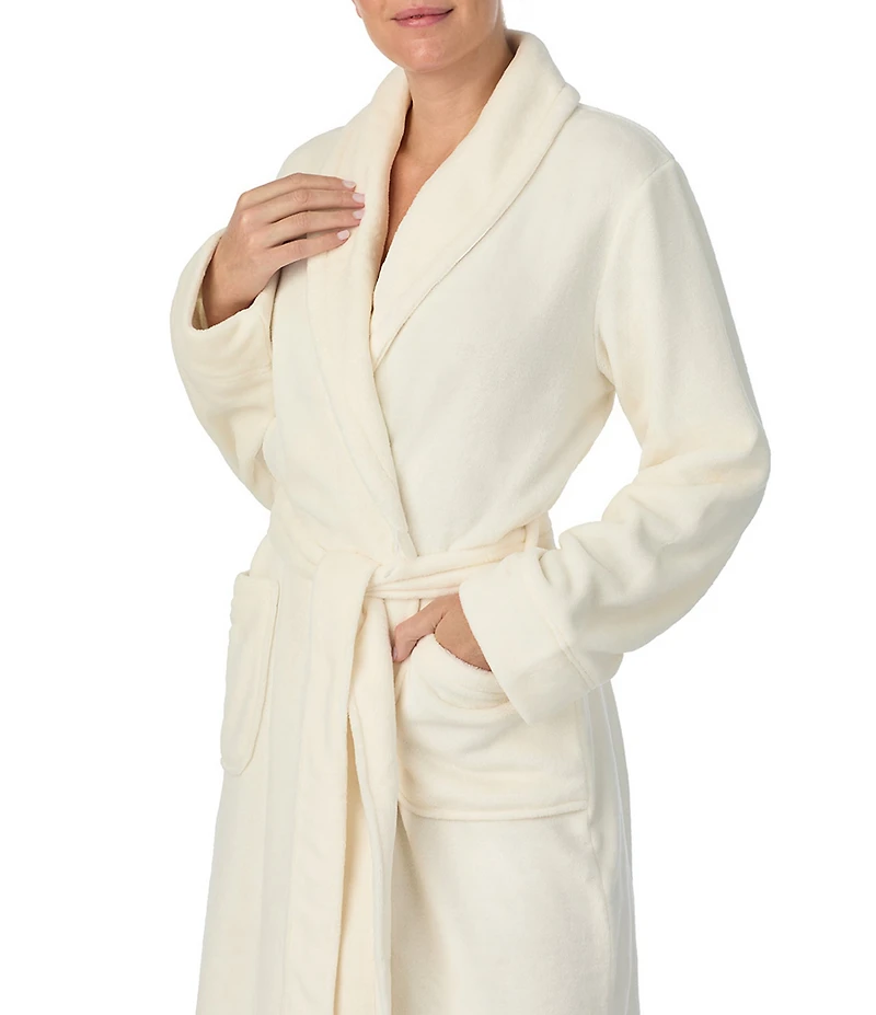 Irelax Long Sleeve Shawl Collar Plush Velour Long Robe