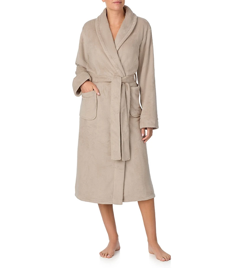 Irelax Long Sleeve Shawl Collar Plush Velour Long Robe
