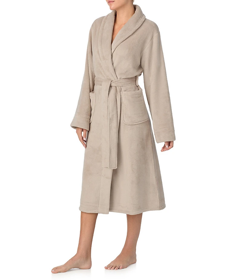 Irelax Long Sleeve Shawl Collar Plush Velour Long Robe
