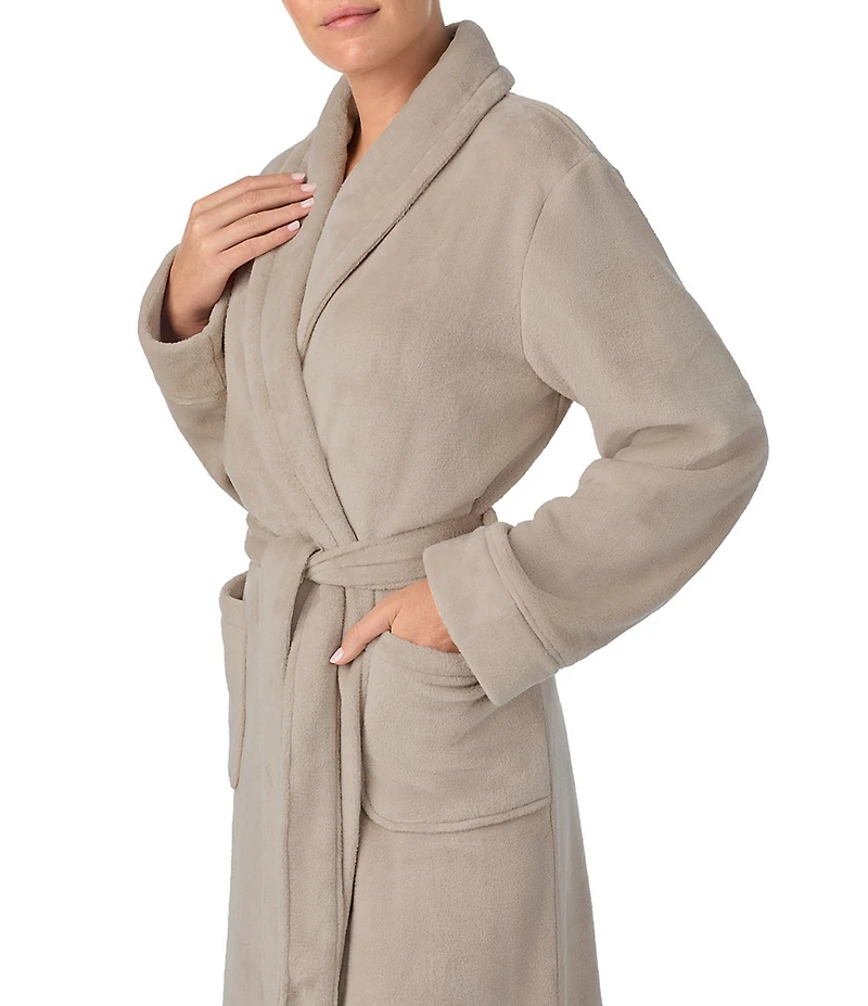 Irelax Long Sleeve Shawl Collar Plush Velour Long Robe