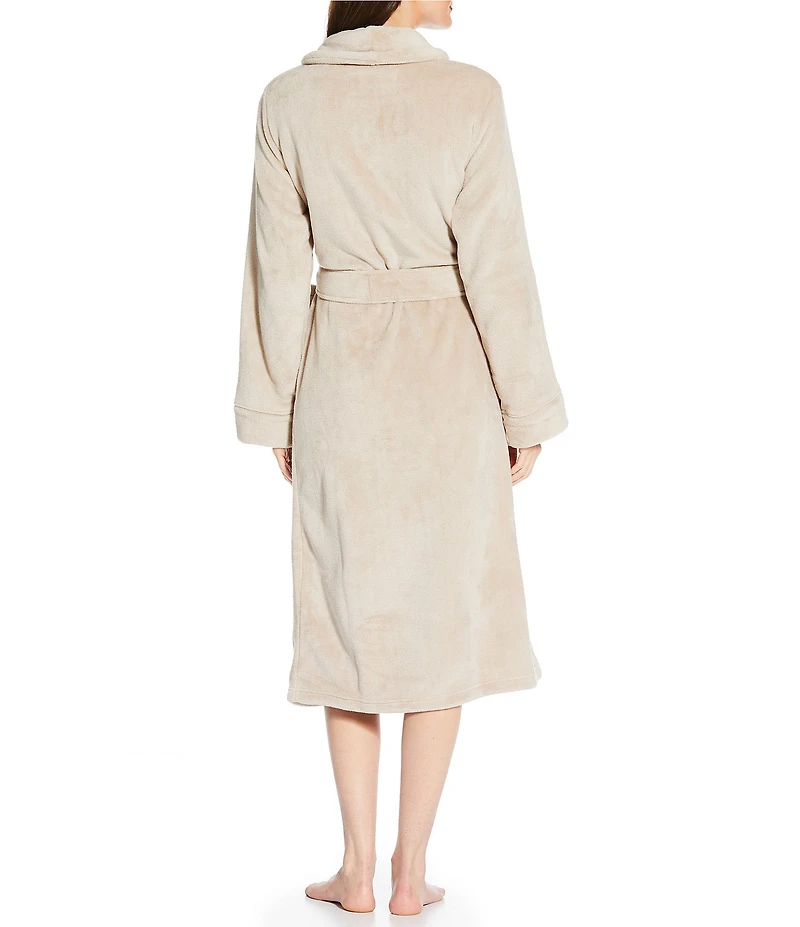 Irelax Long Sleeve Shawl Collar Plush Velour Long Robe