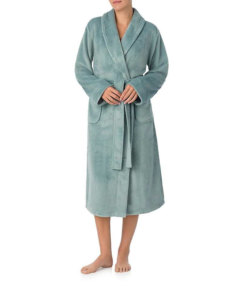 Irelax Long Sleeve Shawl Collar Plush Velour Long Robe