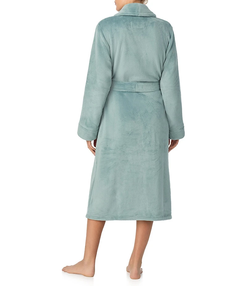 Irelax Long Sleeve Shawl Collar Plush Velour Long Robe
