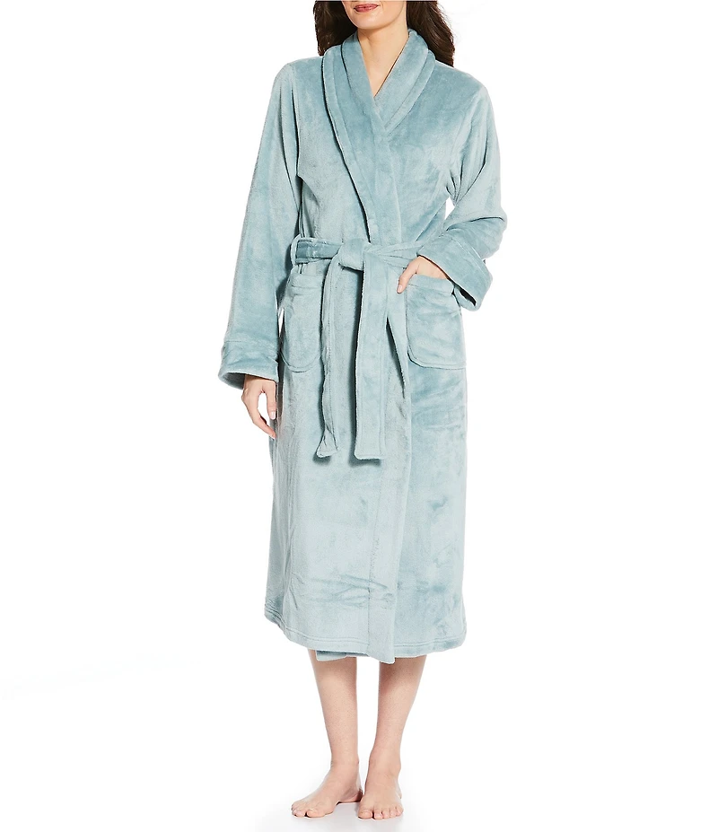 Irelax Long Sleeve Shawl Collar Plush Velour Long Robe